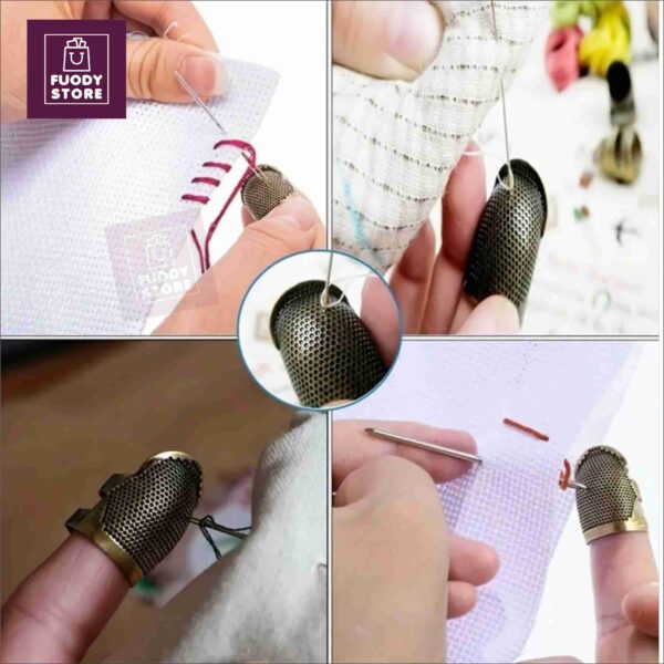 2 Pcs Sewing Thimble Finger Protector, Adjustable Finger Metal Shield Protector - Image 3