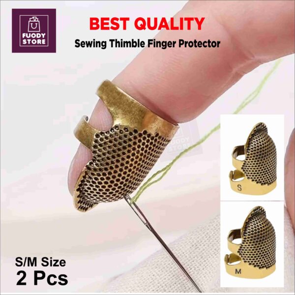 2 Pcs Sewing Thimble Finger Protector, Adjustable Finger Metal Shield Protector