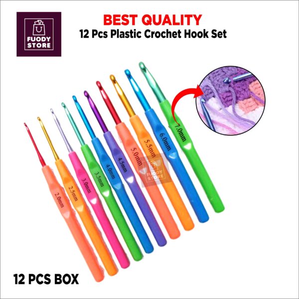 12-Piece Multi Color Crochet Hook Set | Aluminum Hooks with Comfortable Handles