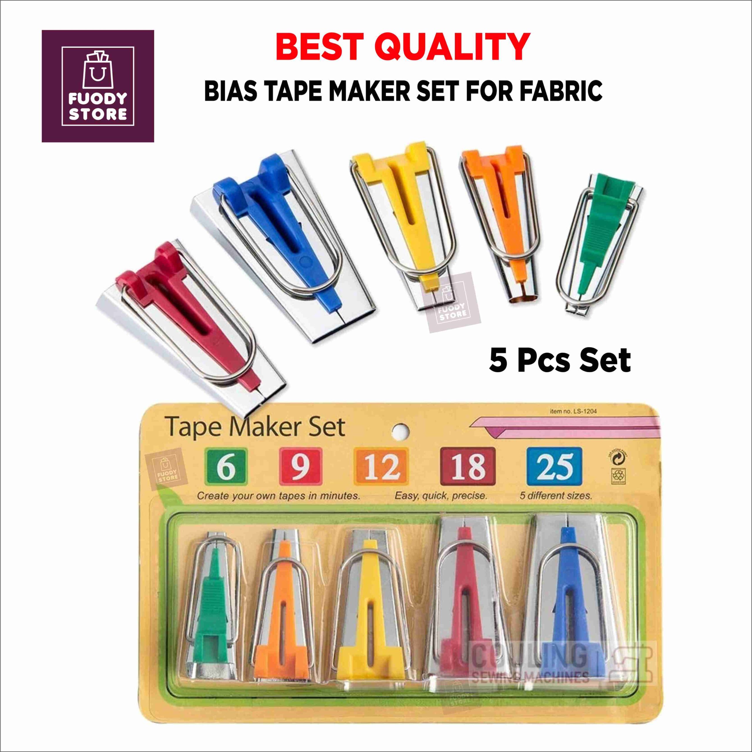 Bias Tape Maker Set (5-Piece) – 6mm, 9mm, 12mm, 18mm, 25mm – Professional Fabric Binding Tool Kit