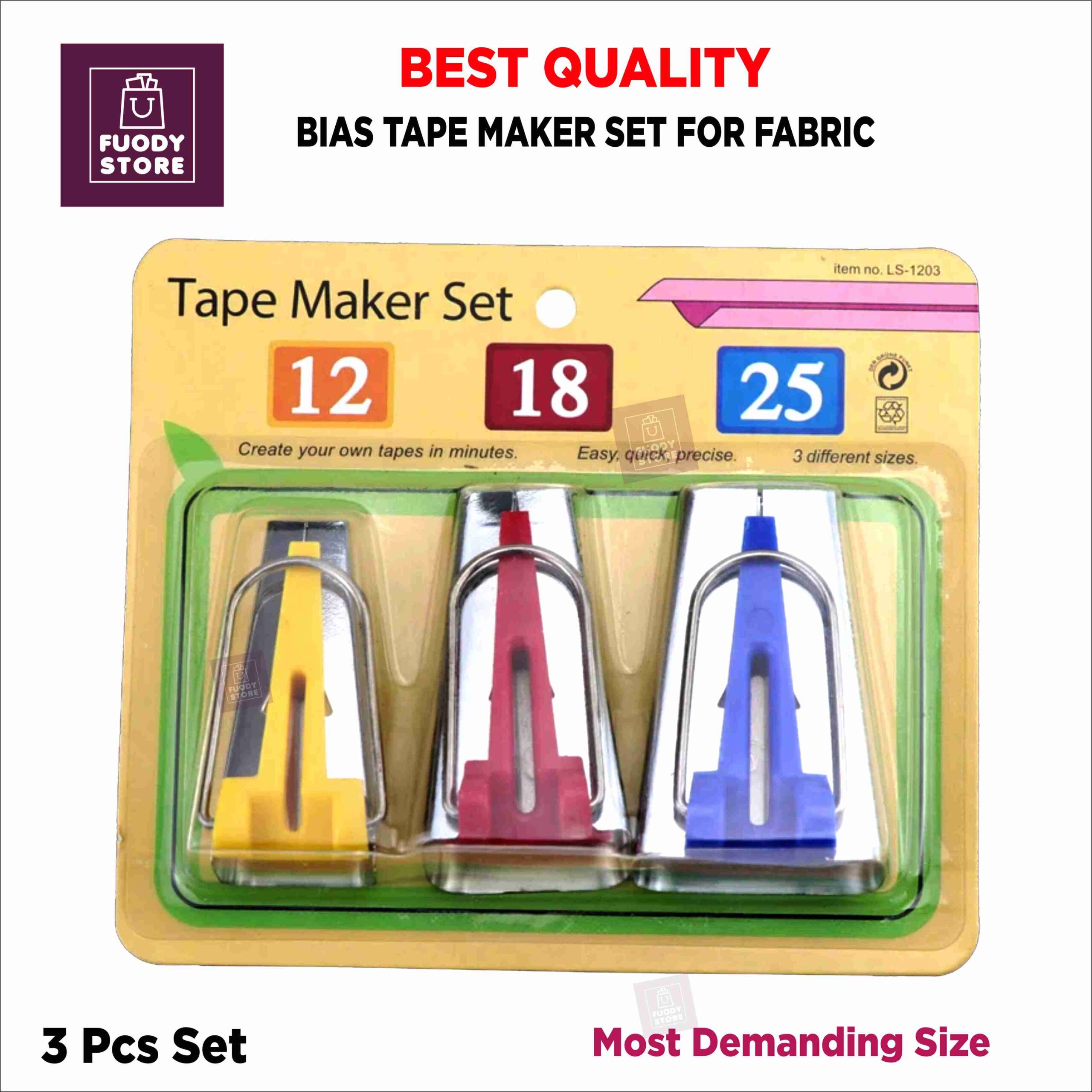 Bias Tape Maker Set Of 3 Most Used Sizes - 12mm, 18mm & 25mm Binding Tape Maker
