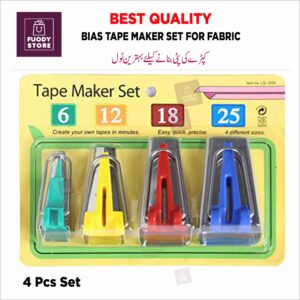 Bias Tape Maker Set  4-Size Stainless Steel Binding Tool (6mm/12mm/18mm/25mm) for Fabric Sewing & Craft DIY