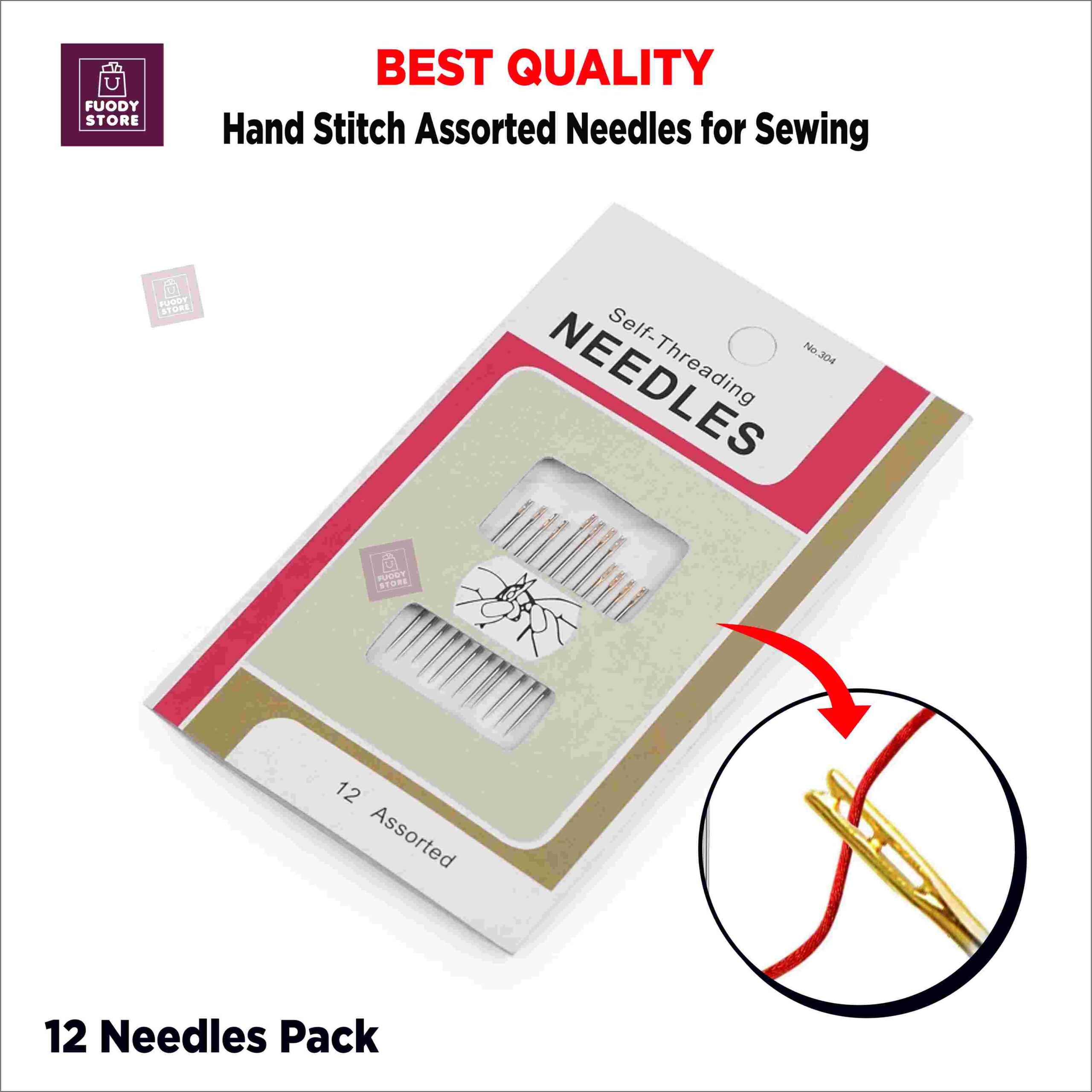 12 Pcs Hand Stitch Assorted Needles – Self-Threading Needles for Sewing, Embroidery & DIY Needlework - Image 1