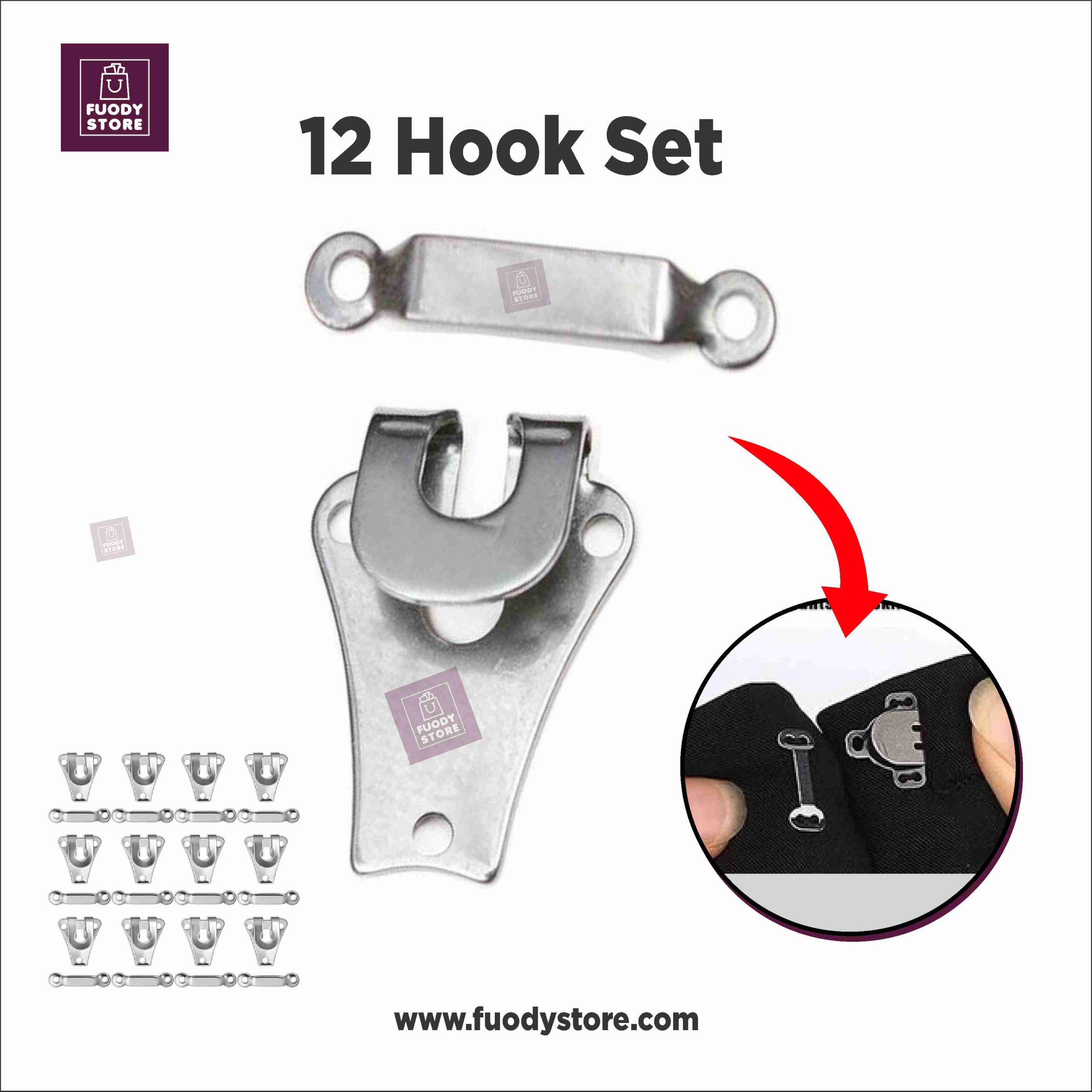 12 Pcs Trouser Hook & Eyelet Set 12 Pcs Trouser Hook & Eyelet Set | Silver Metal Fastener Replacement for Sewing, DIY Crafts & Clothing Repair - Image 1