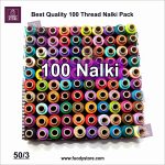 100 Mix Color Sewing Thread Nalki Box 50/3 Cotton Dhaga Reels (175 Yards Each) for Juki Machines