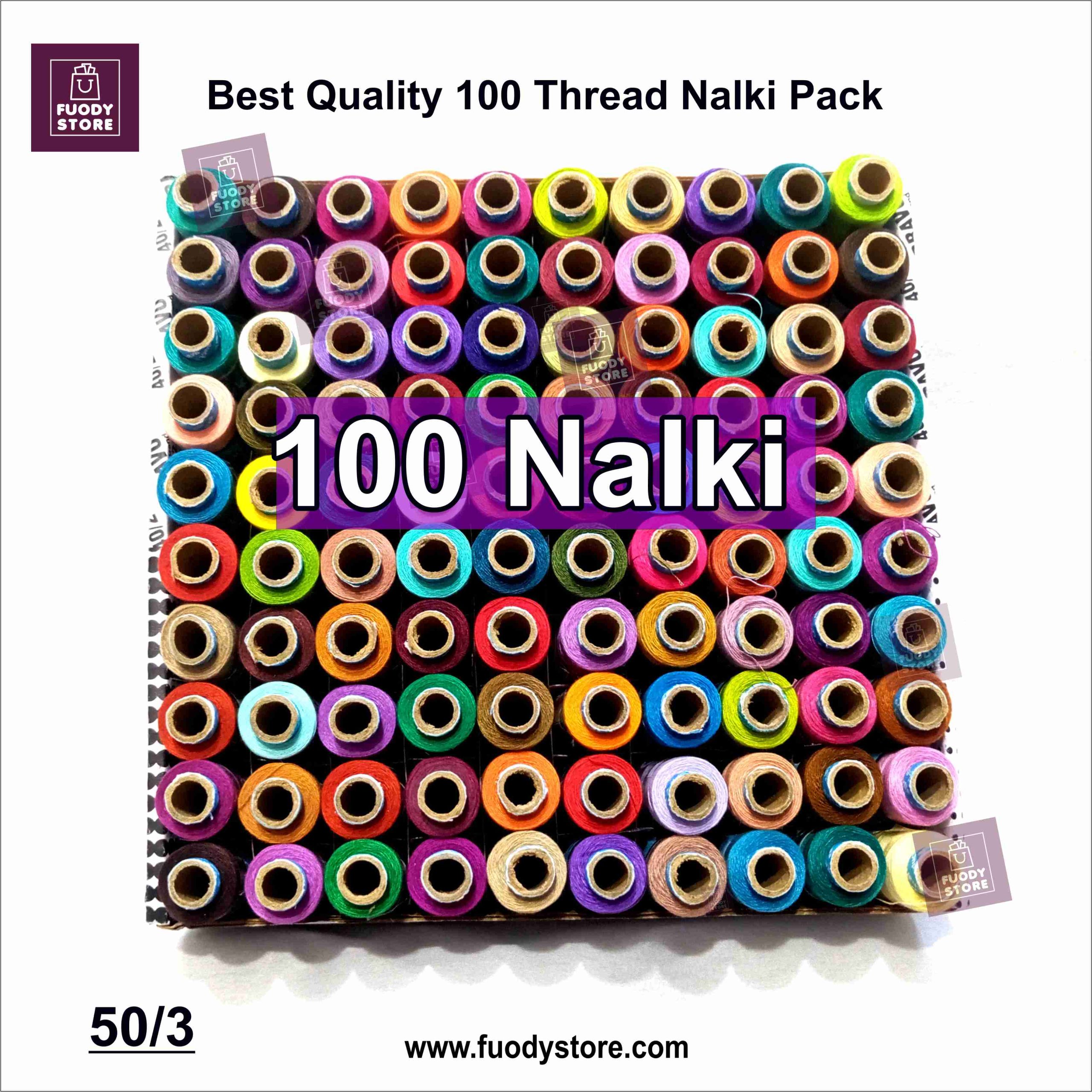 100 Pcs Mix Color Sewing Thread Nalki Box Cotton Dhaga Reels best for all sewing Machines 100 Mix Color Sewing Thread Nalki Box 50/3 Cotton Dhaga Reels (175 Yards Each) for Juki Machines - Image 1